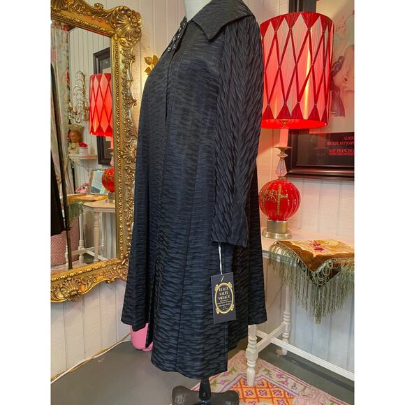 vintage 1950s black swing coat trapeze timeless shawl collar rhinestone maisel m - Picture 7 of 9